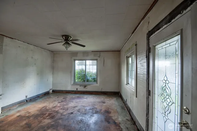 a kitchen with a stove and cabinets