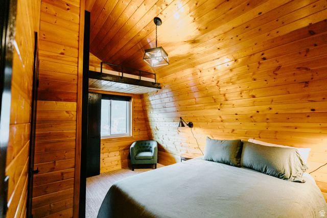 1413 Basel Drive Midway, UT 84049 - Photo 73 of 137 Bedroom featuring wood walls and wooden ceiling