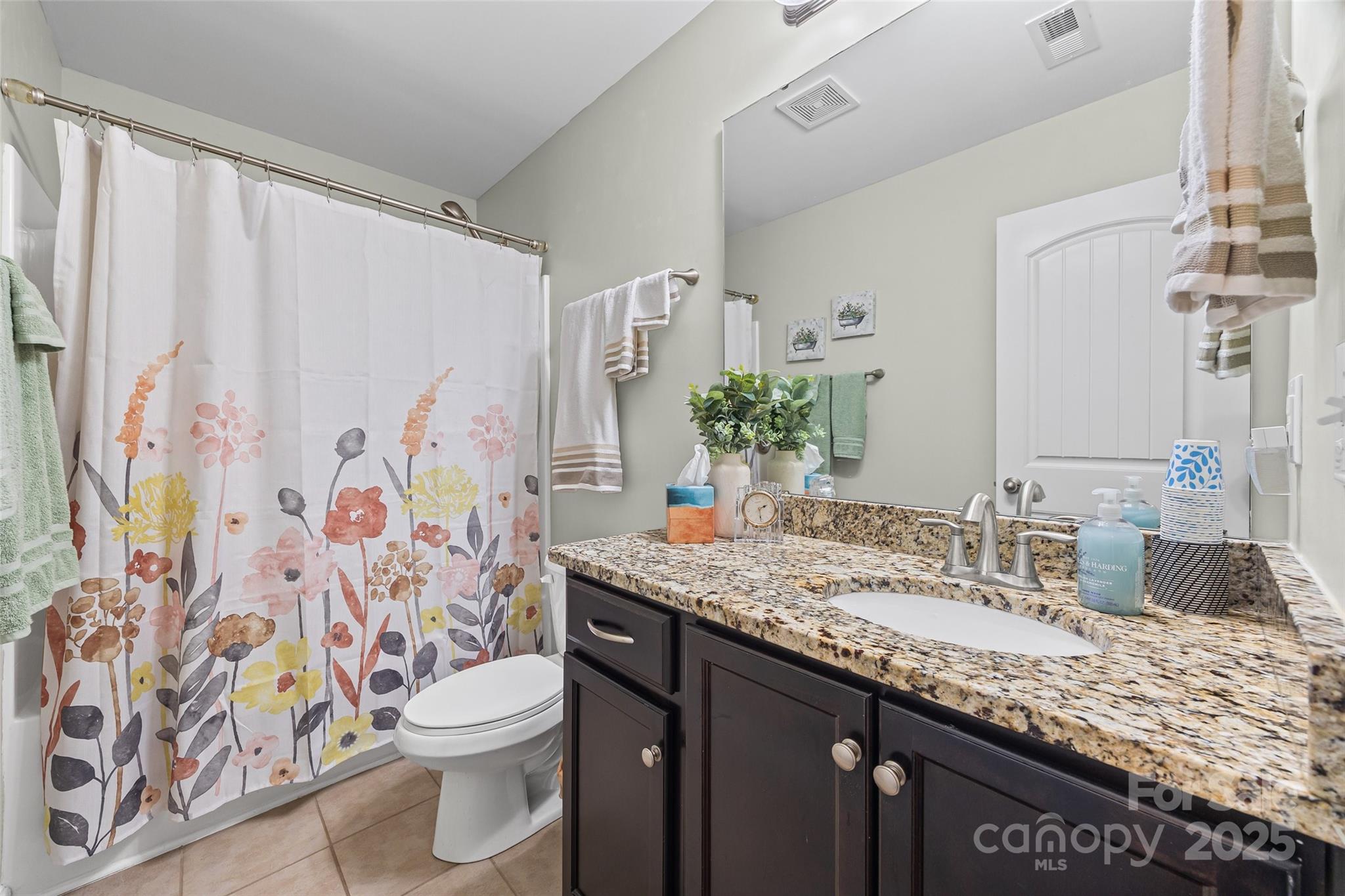 1141 Black Walnut Road Clover, SC 29710 - Photo 27 of 38 a bathroom with a granite countertop sink a toilet and a mirror