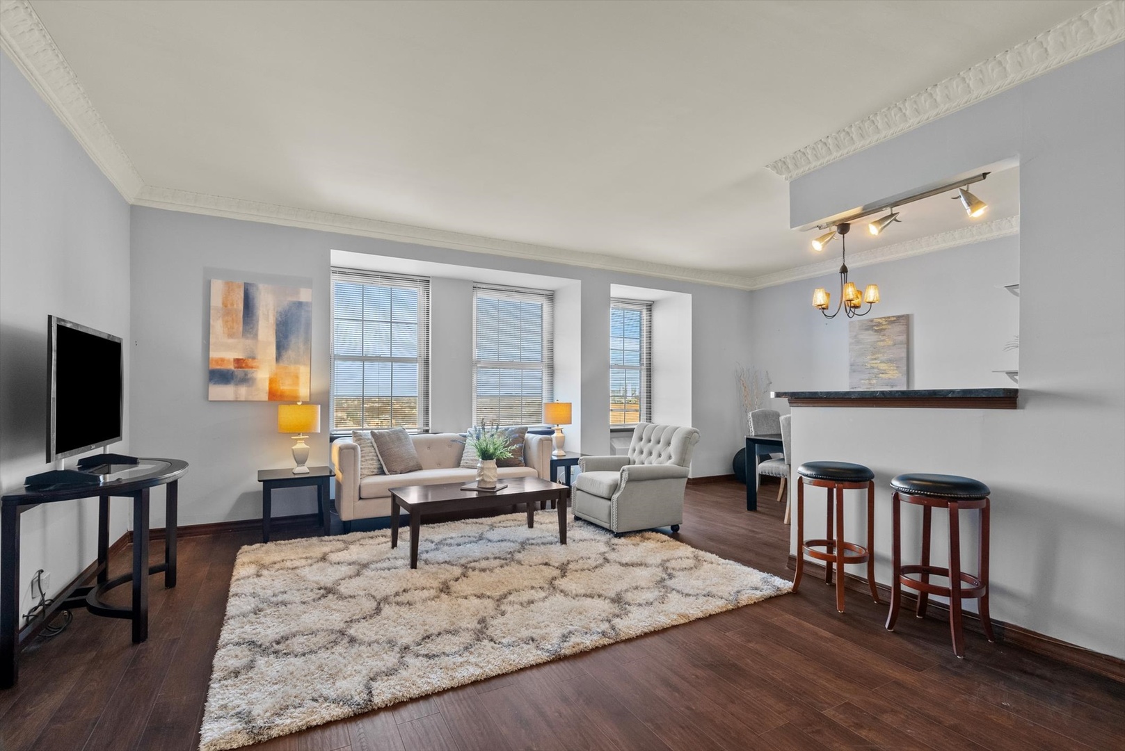 6101 North Sheridan Road, Unit 14C Chicago, IL 60660 - Photo 6 of 20 a living room with furniture wooden floor and a flat screen tv