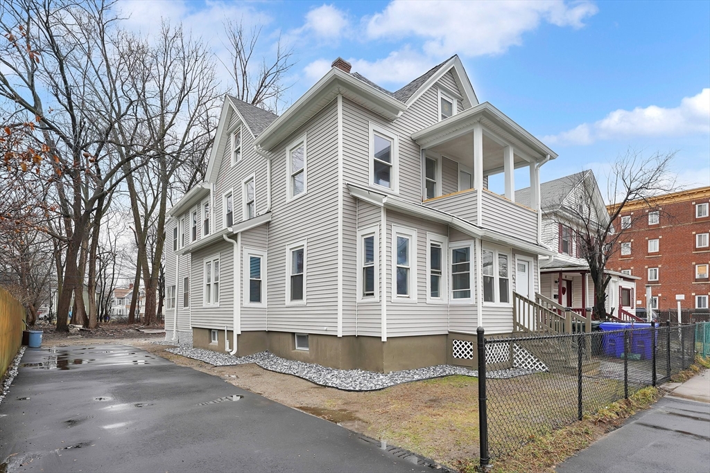 a front view of a house with a space