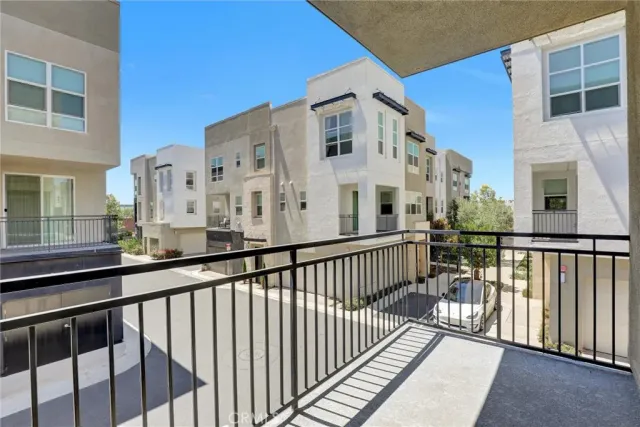 a view of a building from a balcony