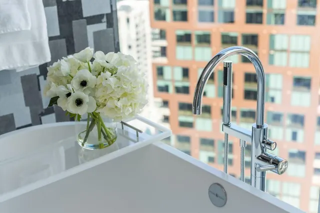 a view of a swimming pool with a lounge chairs