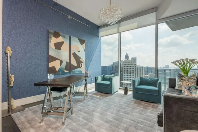 a view of a city with tall buildings