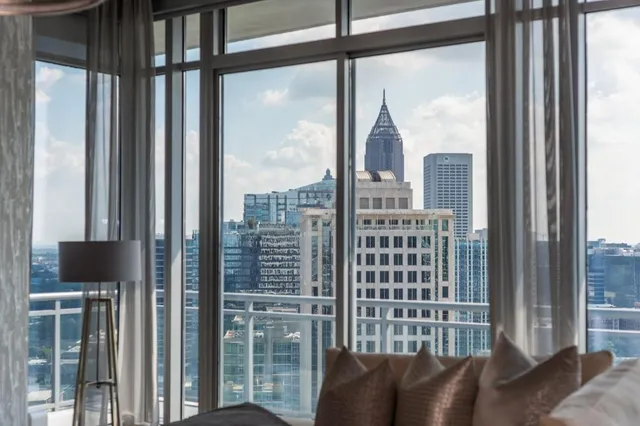 a view of a city with tall buildings