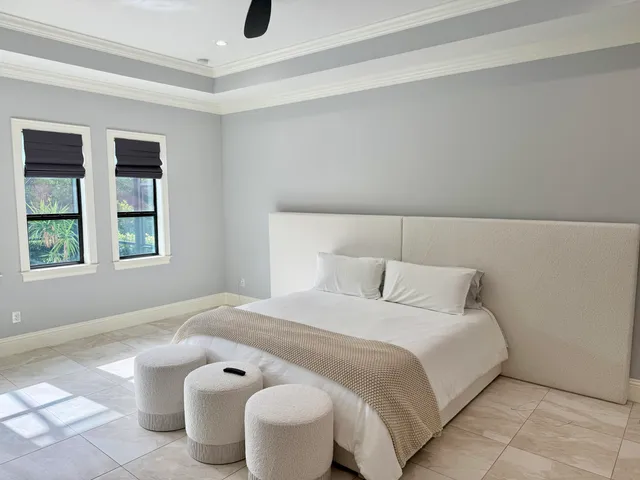 a living room with storage