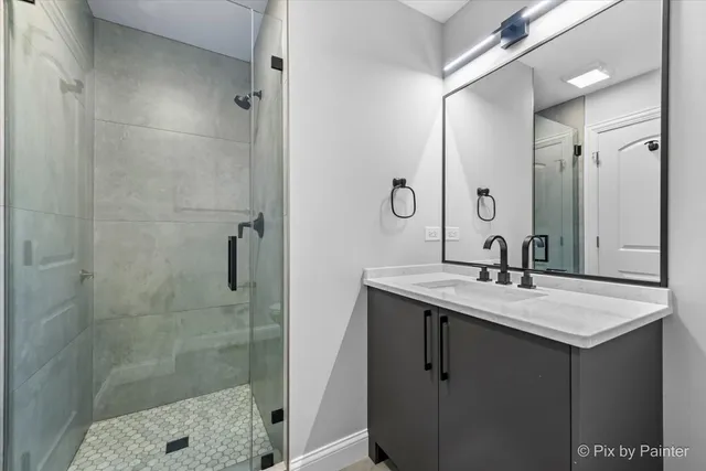 a view of a room with wooden walls