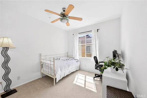 a living room with a bed furniture and a window