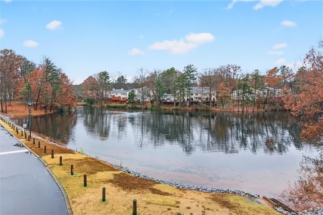a view of a lake with houses