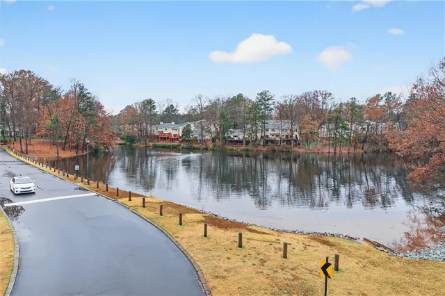 a view of a lake with houses
