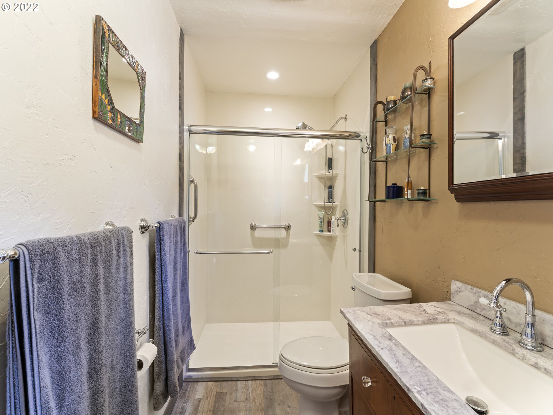 3530 Highway 38 Drain, OR 97435 - Photo 13 of 32 a bathroom with a granite countertop sink toilet and shower