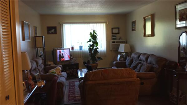 a living room with furniture and a window