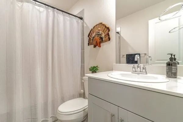a bathroom with a sink a toilet and a mirror