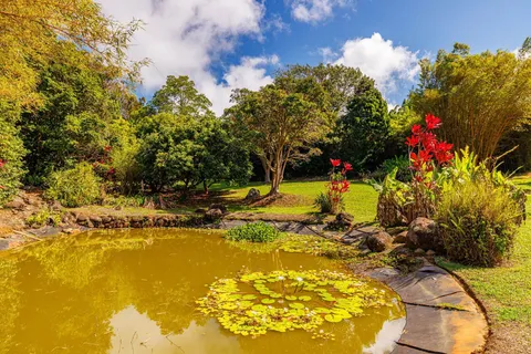 a view of a swimming pool with an outdoor seating and yard