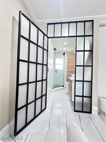 a view of a bathroom with a window