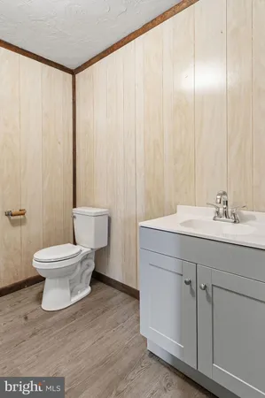 a bathroom with a sink a toilet and a mirror