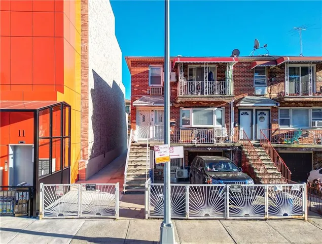 front view of a building with a street