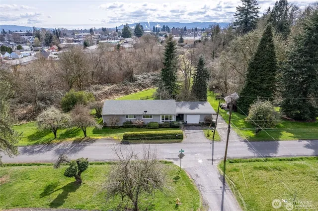 a aerial view of a house with garden