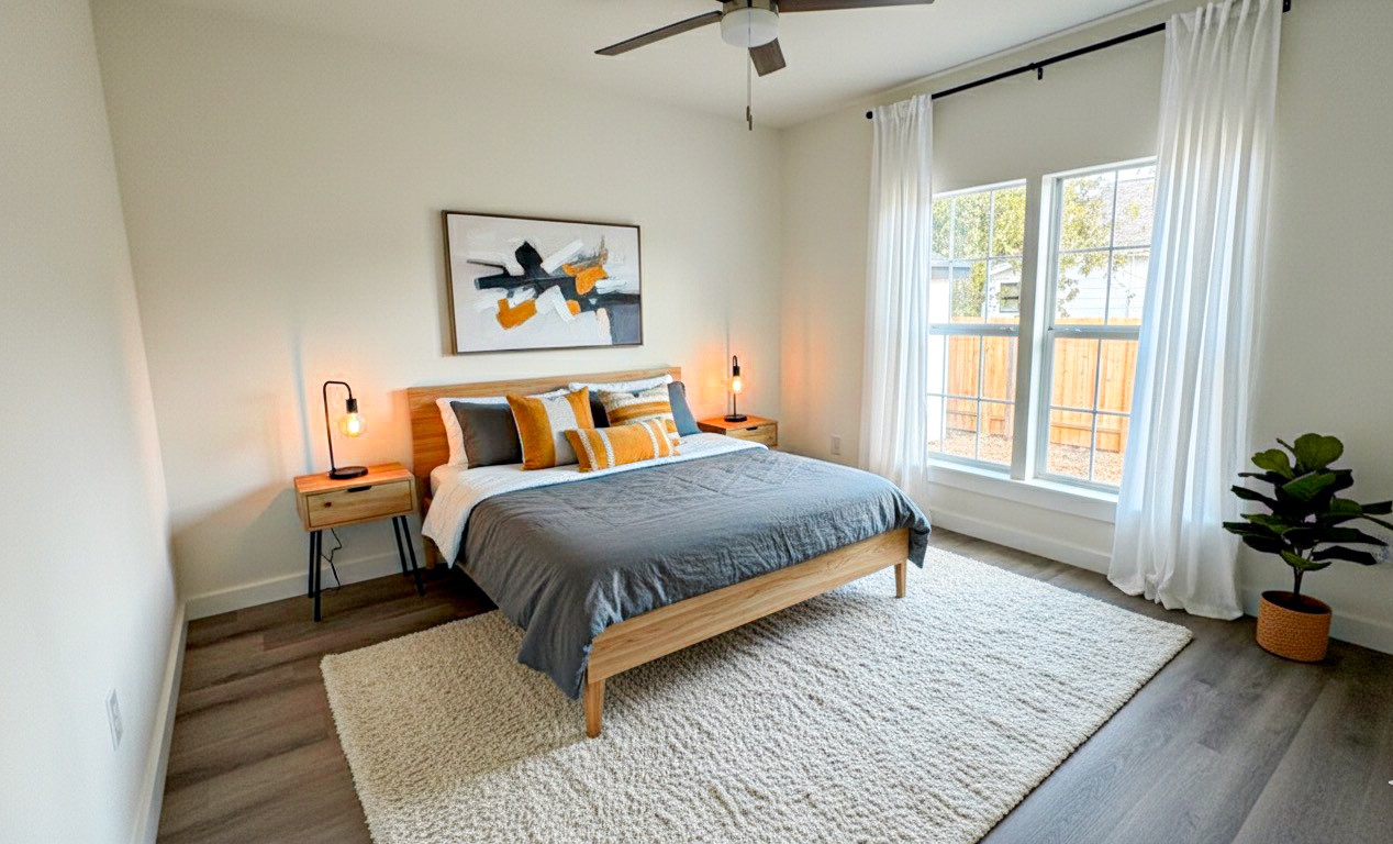 1301 Southgate Drive Rosenberg, TX 77471 - Photo 45 of 49 a bedroom with a bed and wooden floor