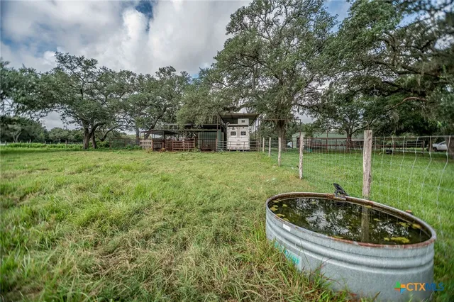 a view of a park with large trees
