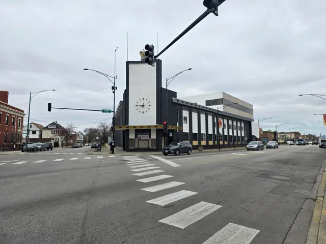 a street view and a car parked on the road