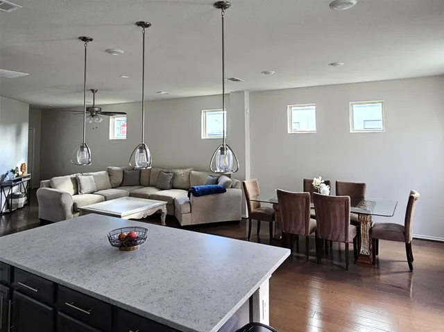 a view of a dining room and livingroom furniture