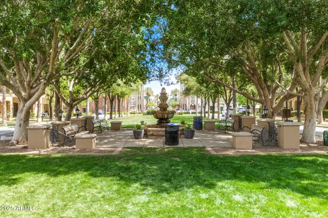 a view of a park with bench and trees