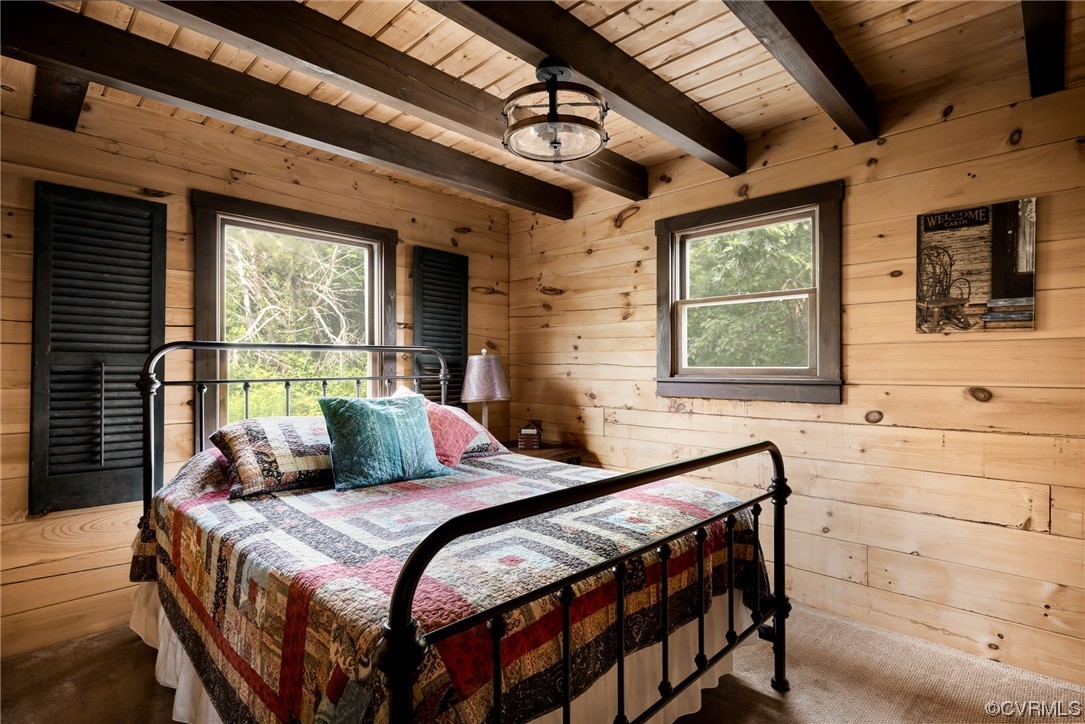1797 Flattop Mountain Road Free Union, VA 22940 - Photo 33 of 43 Bedroom with beam ceiling, wooden ceiling, light carpet