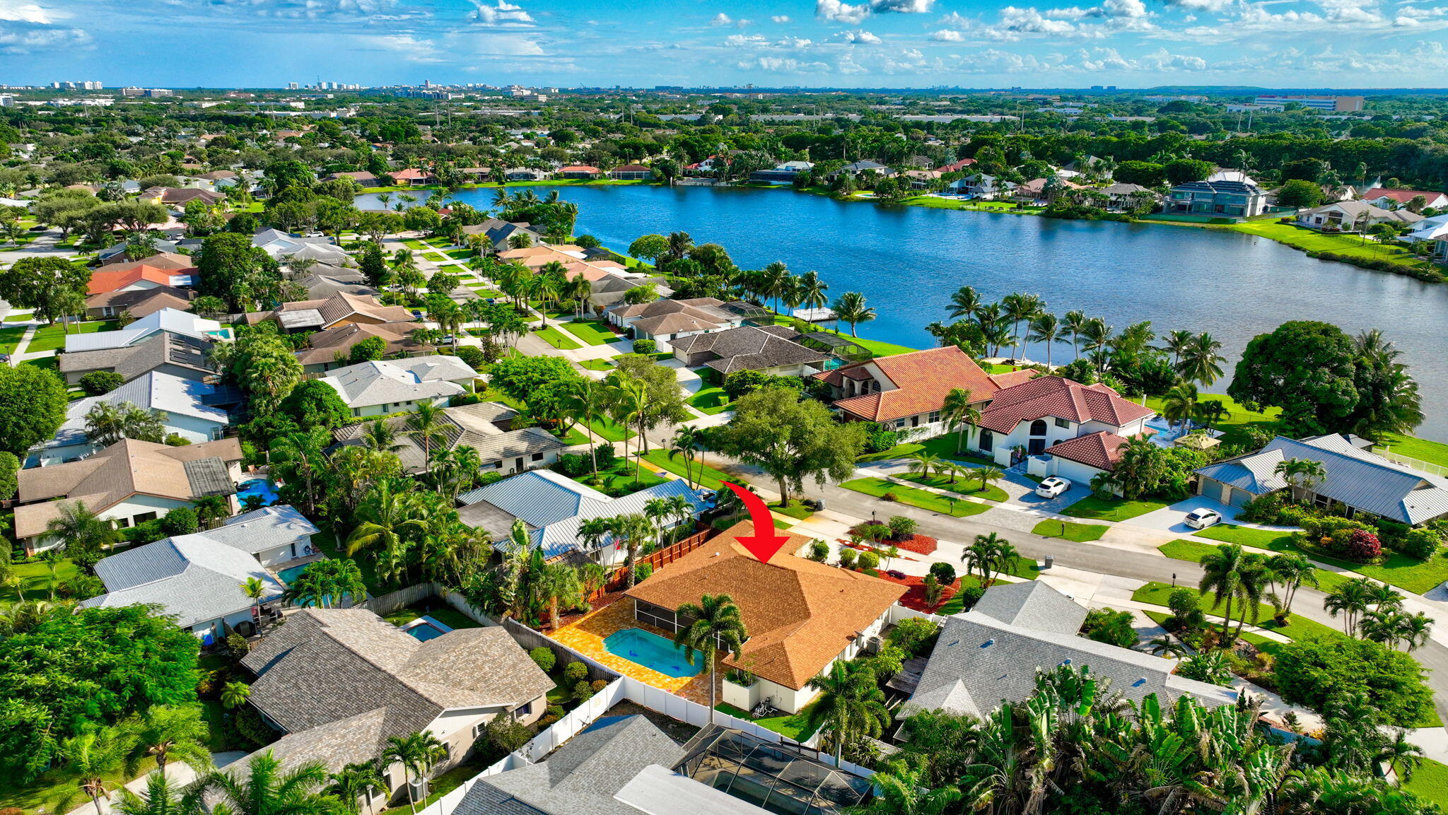 17350 Springtree Lane Boca Raton, FL 33487 - Photo 76 of 83 an aerial view of residential houses with outdoor space and lake view