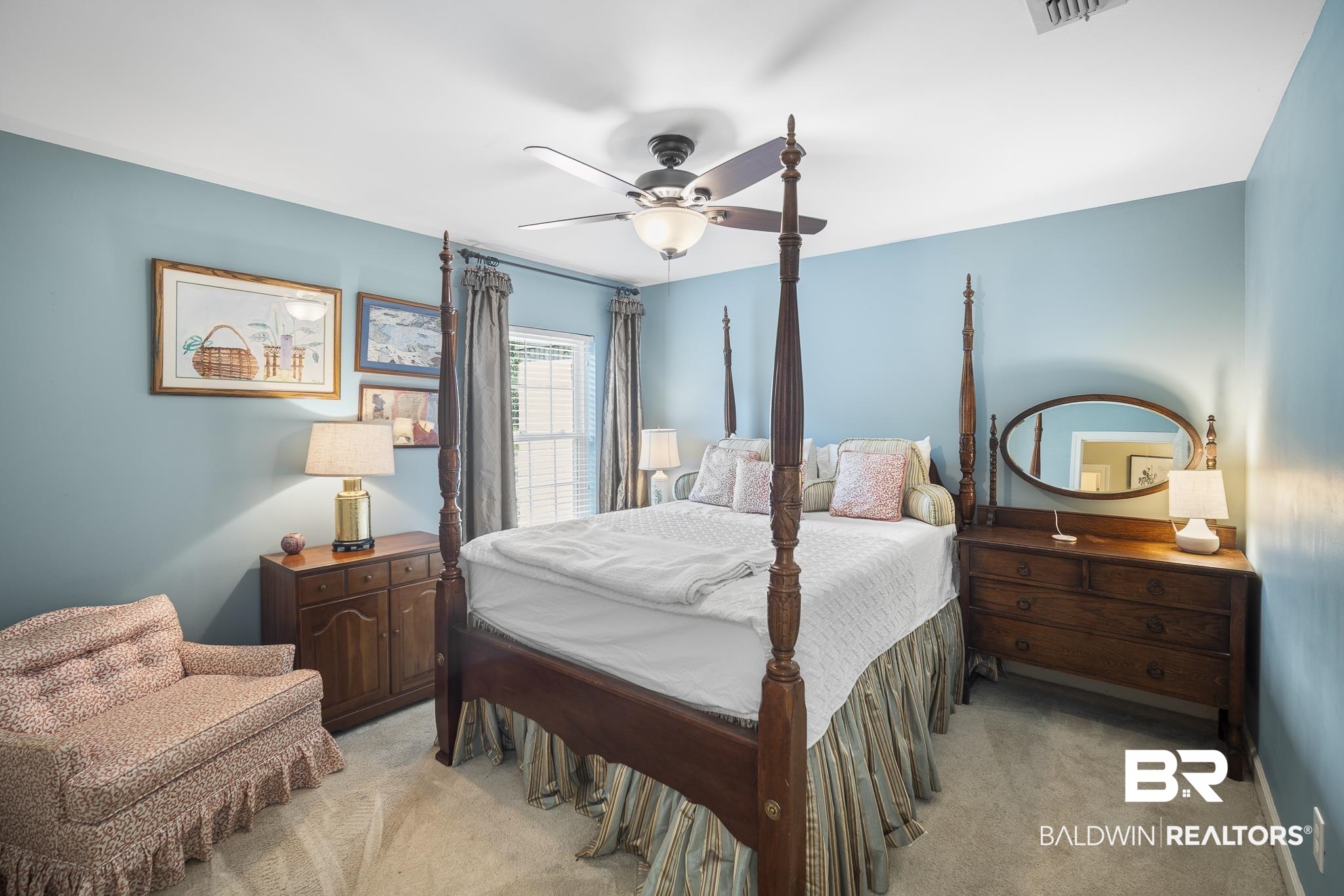 19876 Hunters Loop Fairhope, AL 36532 - Photo 30 of 40 Bedroom with light colored carpet and a ceiling fan