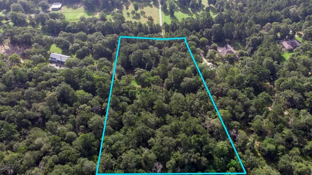 an aerial view of house with trees all around