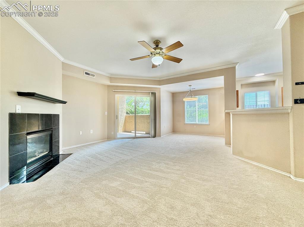 3764 Riviera Grove, Unit 103 Colorado Springs, CO 80922 - Photo 7 of 25 a view of empty room with a fireplace and a window