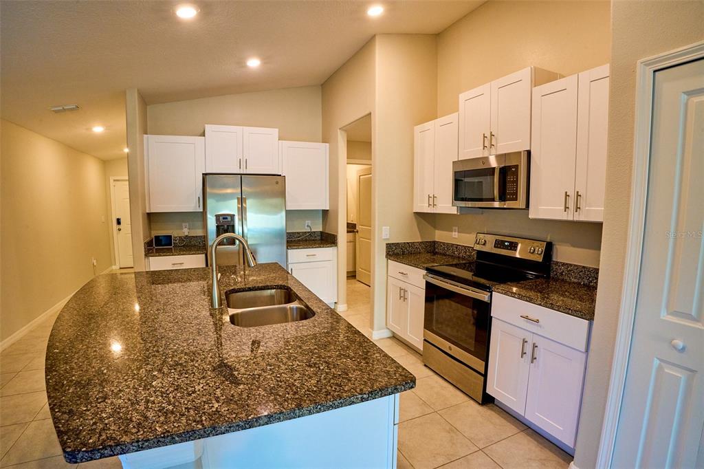 13351 Willow Bluestar Loop Riverview, FL 33579 - Photo 3 of 15 a kitchen with stainless steel appliances granite countertop a stove a sink and a microwave