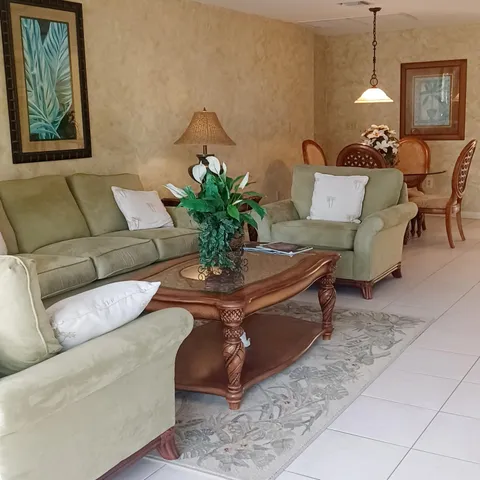 a living room with furniture flowerpot and a lamp