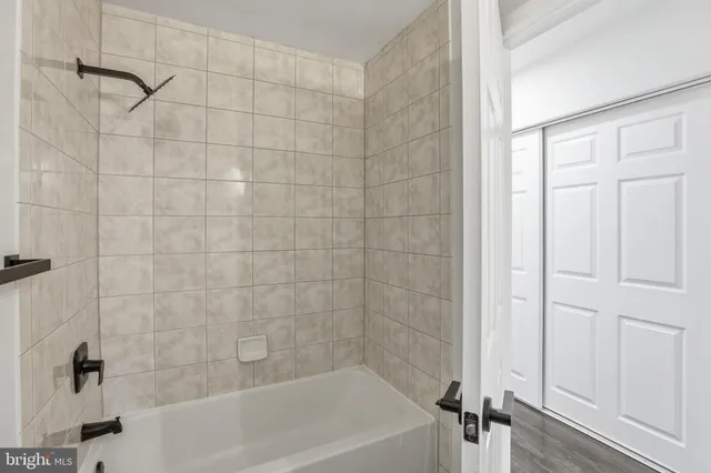 a bathroom with a bathtub