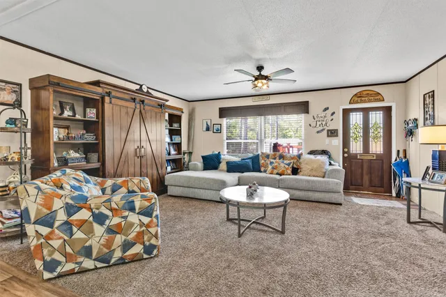 a living room with furniture and a rug