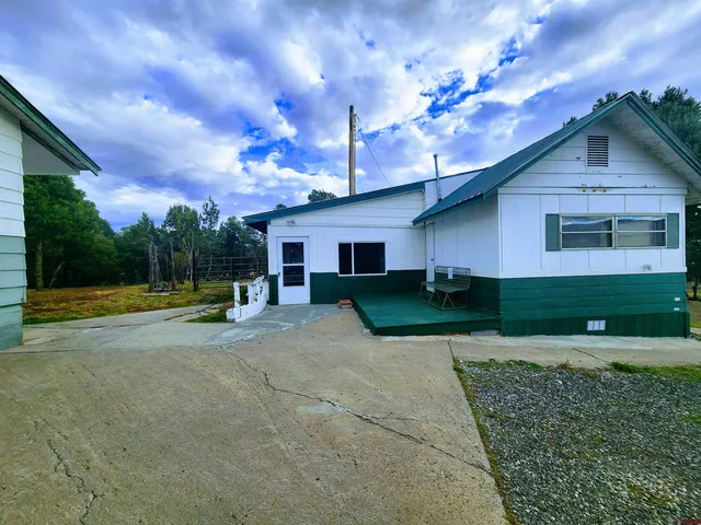 a view of a house with backyard and a tree