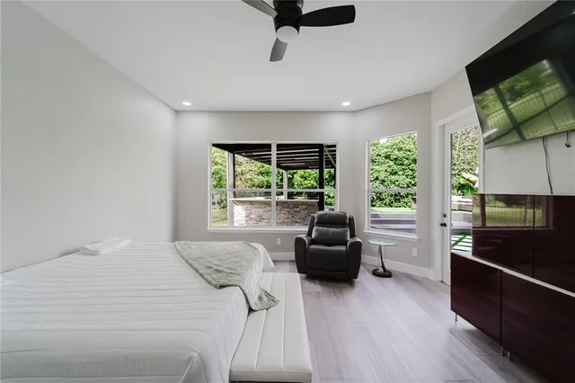 a bedroom with furniture window and a flat screen tv
