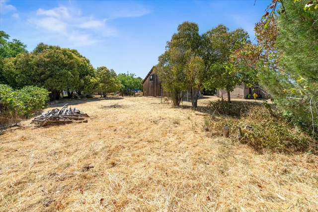 a backyard of a house with lots of green space