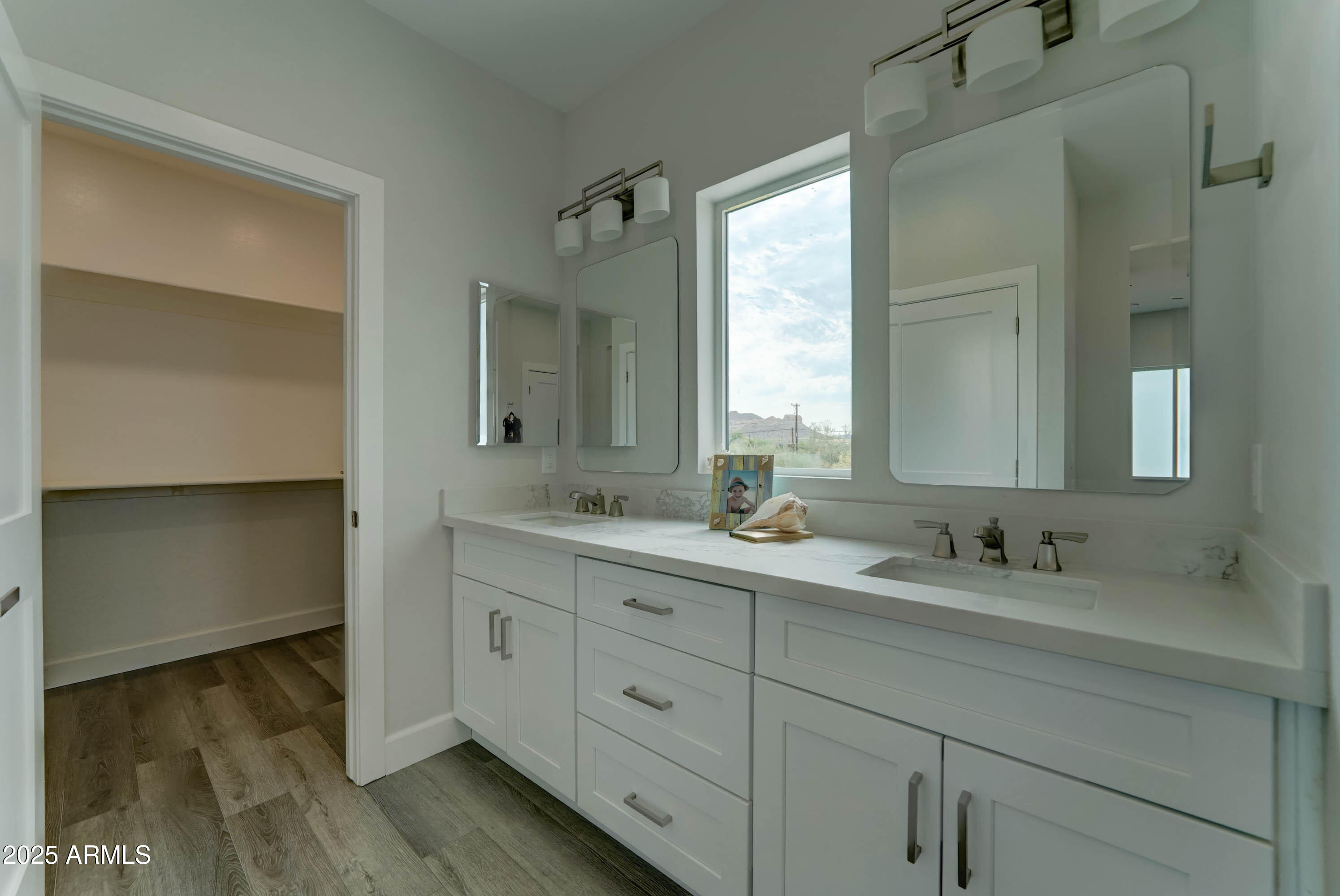 4294 North Wolverine Pass Road Apache Junction, AZ 85119 - Photo 19 of 37 a bathroom with a double vanity sink and mirror