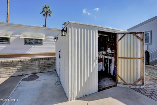 a view of a storage room and a garage