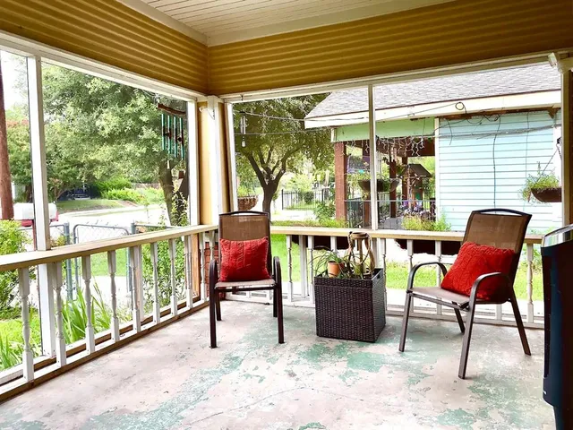 a building outdoor space with seating