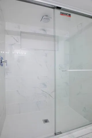 a bathroom with a shower