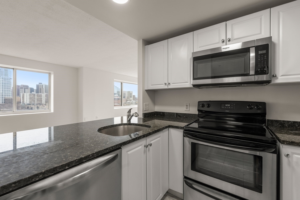 8 Museum Way, Unit 1006 Cambridge, MA 02141 - Photo 8 of 21 a kitchen with stainless steel appliances granite countertop a sink stove and microwave
