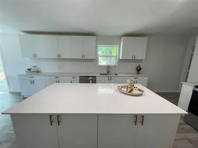 a kitchen with a sink a stove and cabinets
