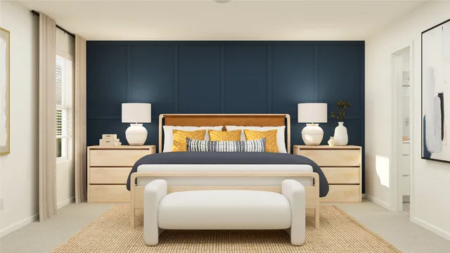 a bedroom with a bed and window