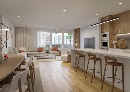 a kitchen with counter top space and furniture