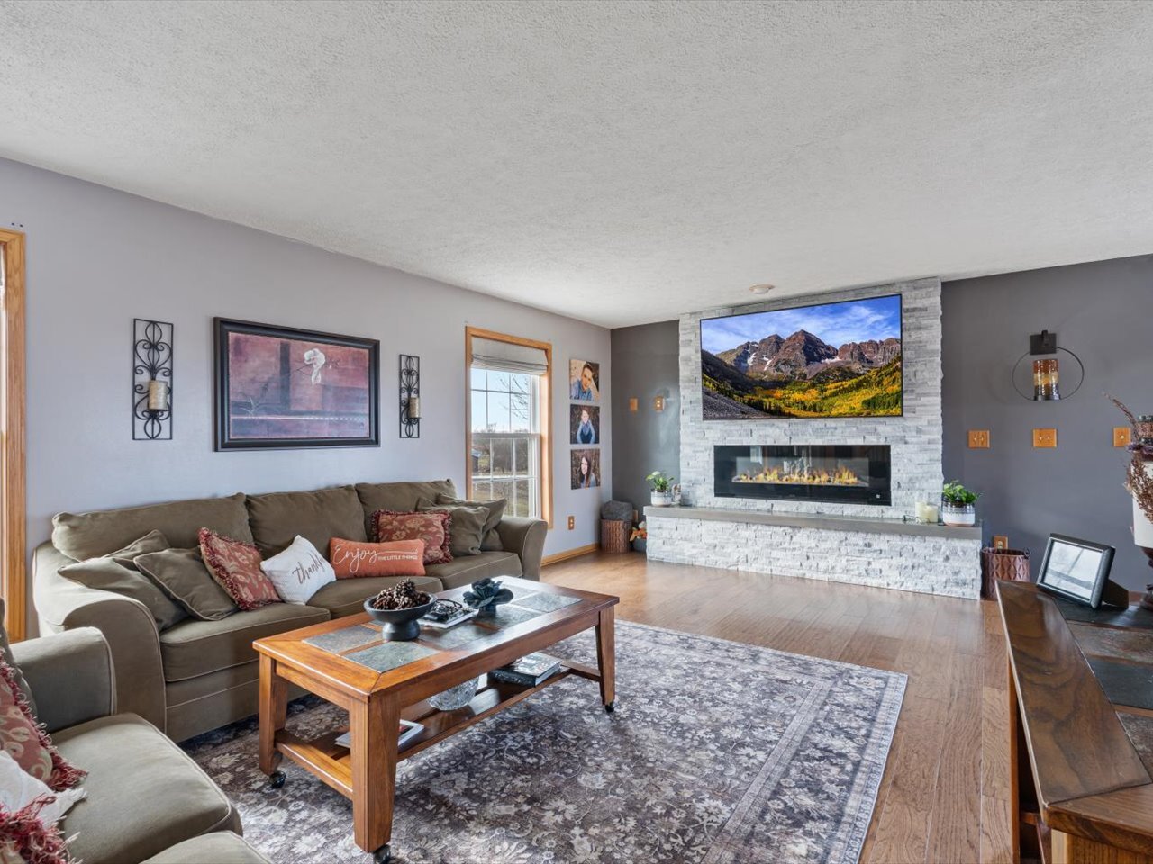 2572 160th Avenue Aledo, IL 61231 - Photo 18 of 66 a living room with furniture a rug a flat screen tv and a wall