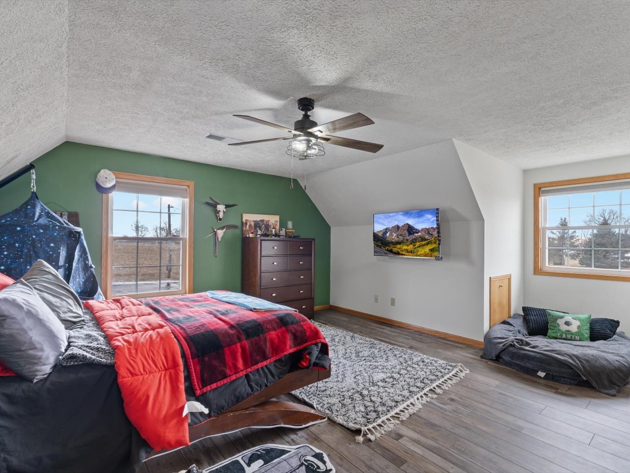 2572 160th Avenue Aledo, IL 61231 - Photo 45 of 66 a bedroom with a bed and dresser with wooden floor