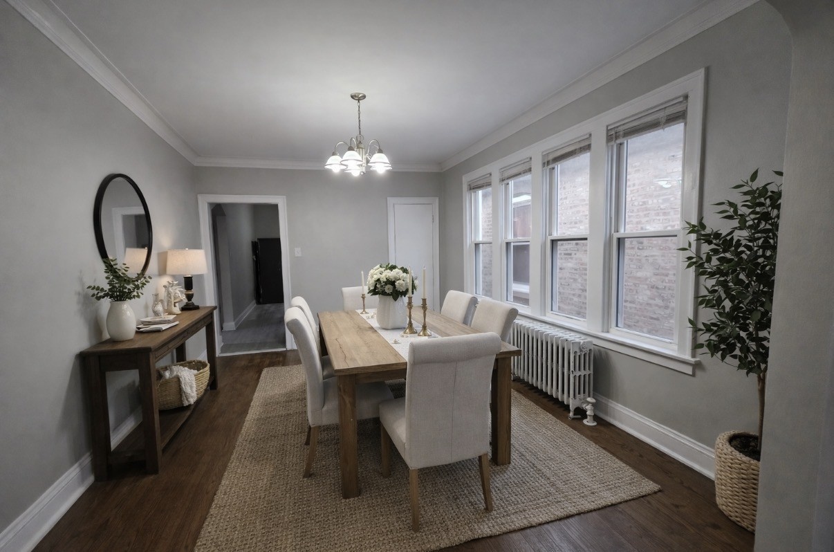 8605 South Laflin Street Chicago, IL 60620 - Photo 4 of 7 a view of a dining room with furniture and chandelier